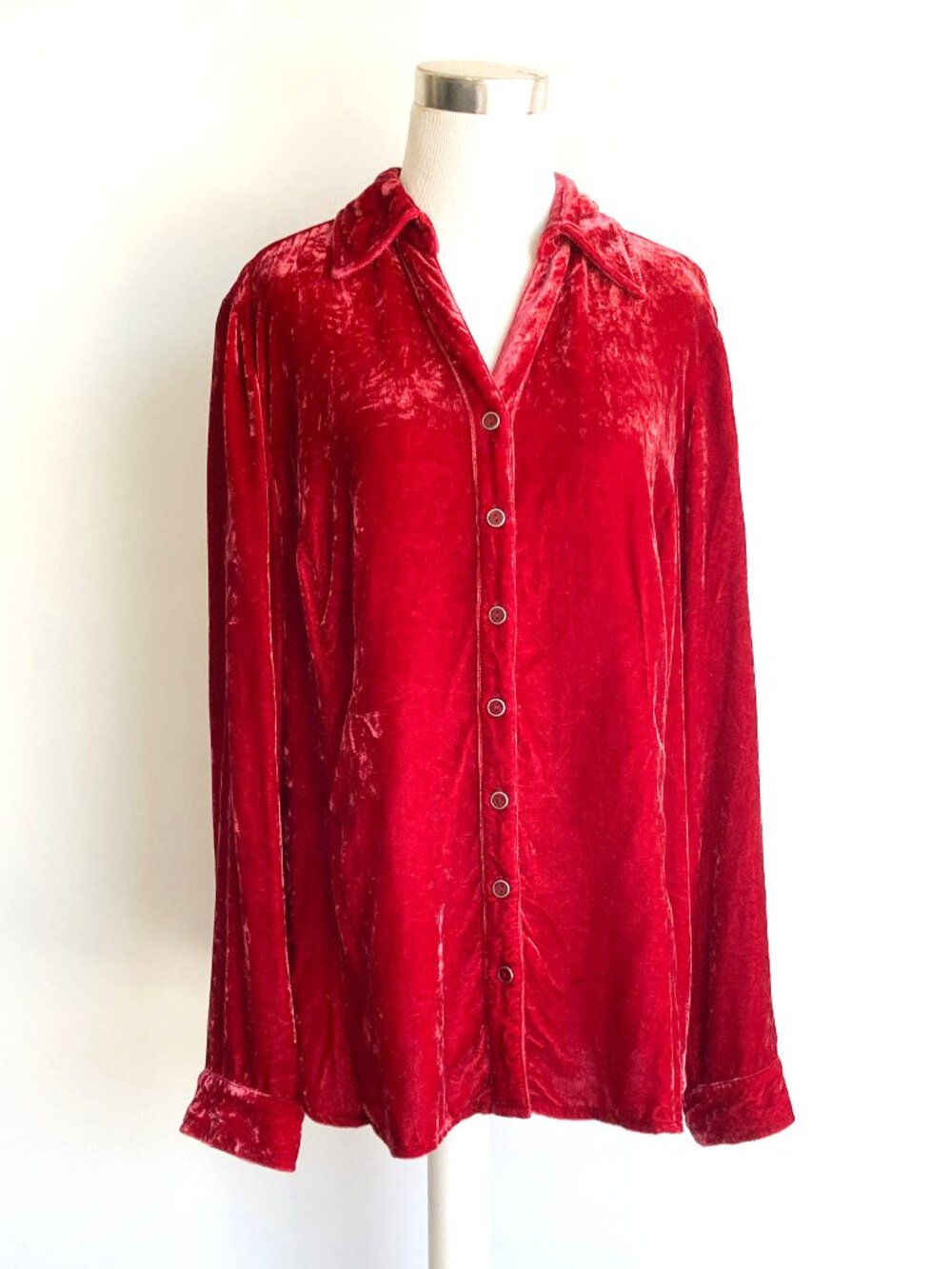 Silk-Blend Velvet Blouse with Rouched Back Waist